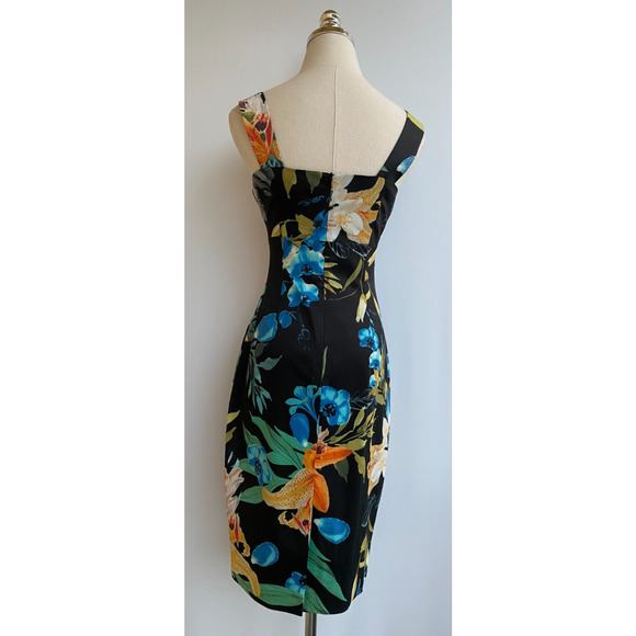 Karen Millen Bright Floral Lily Knee Length Asymmetric Dress US 6 - Picture 7 of 10